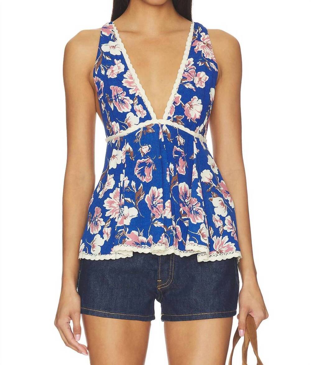 NEW FREE PEOPLE rome printed tank top in blue